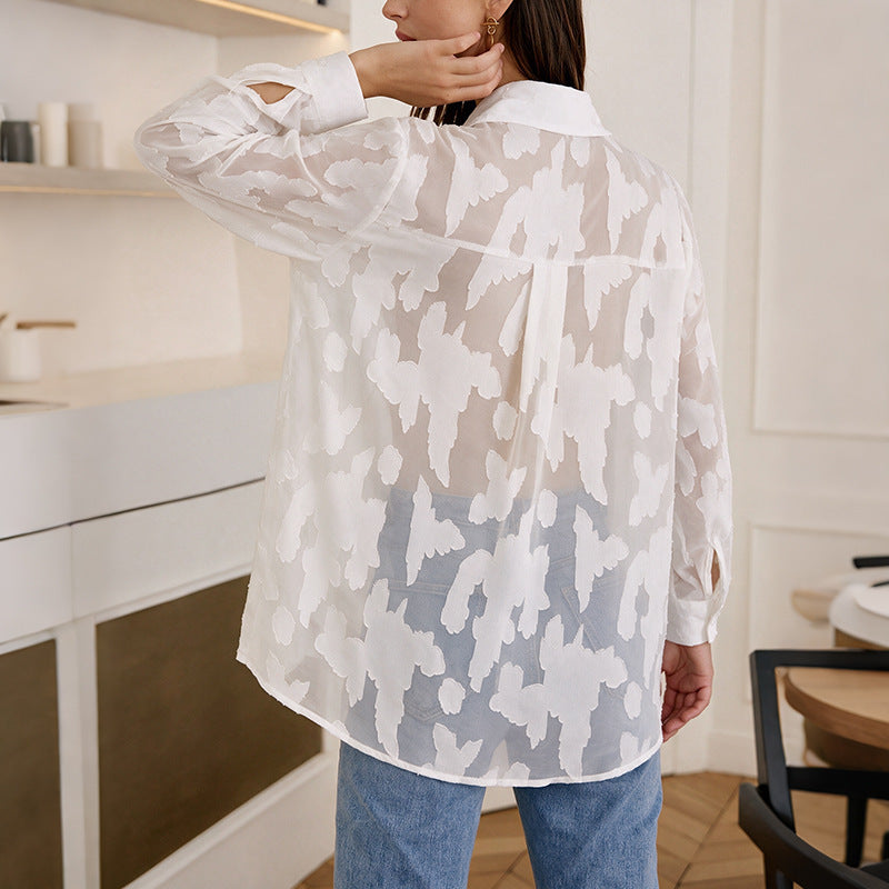 Women Elegant Blouse with Transparent Structure Mune Fashion