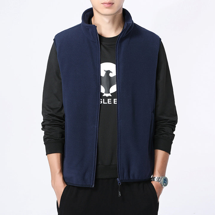 Men's Sleeveless Microfleece Vest with Stand-Up Collar and Concealed Two-Way Zip Mune Fashion