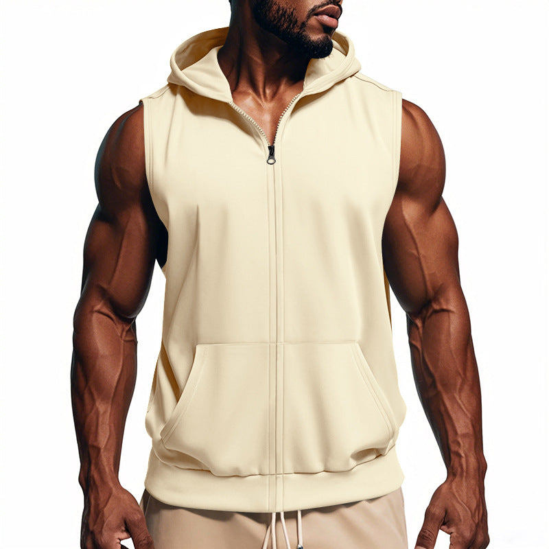 Men's muscle-fit training hoodie vest with zipper and kangaroo pocket Mune Fashion