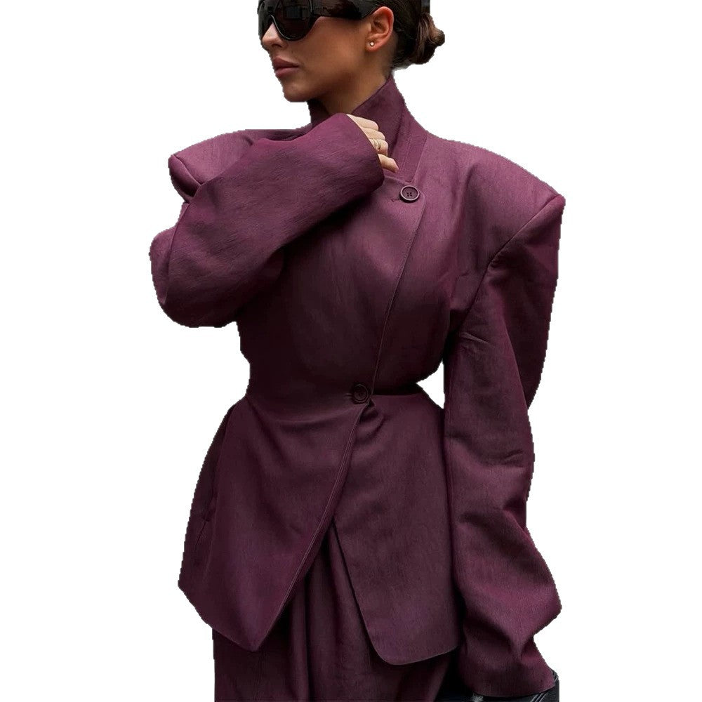 Women Asymmetrical fitted blazer with striking shoulder pads Mune Fashion