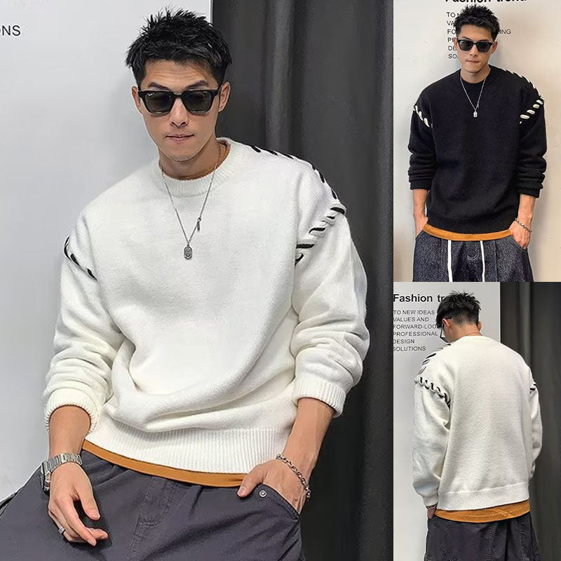 Men's chunky knit sweater with unique applique Mune Fashion