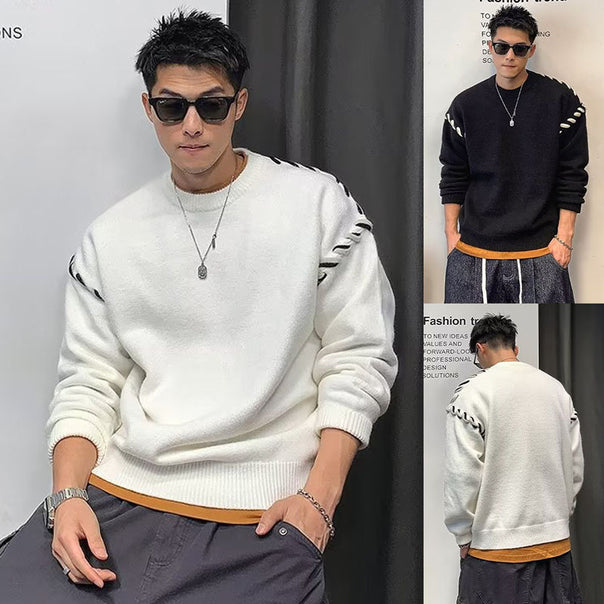 Men's chunky knit sweater with unique applique Mune Fashion