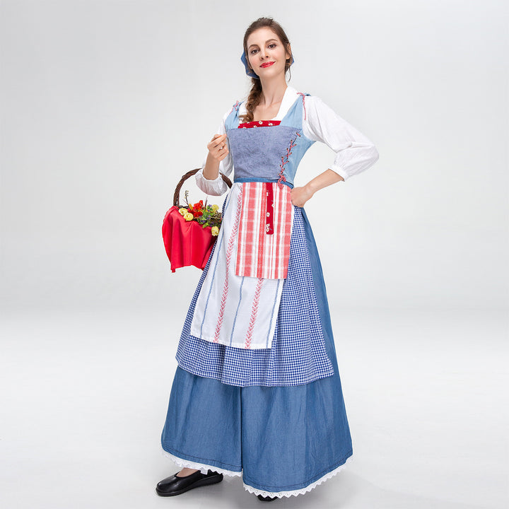 Ladies' rural traditional dress with bib bodice and layered apron Mune Fashion