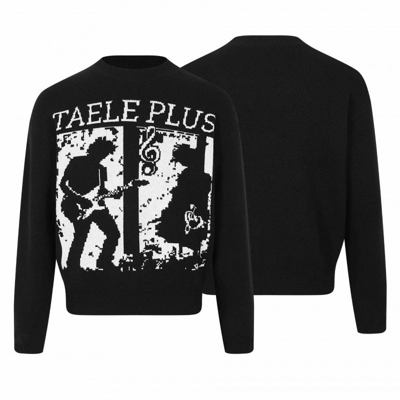 Unisex Graphic Knit Sweater with Ribbon Intarsia, Crew Neck and Ribbed Hem Mune Fashion