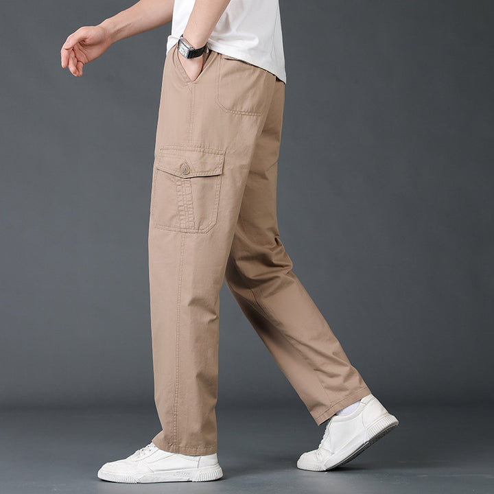 Men's Lightweight Cotton Utility Cargo Pants with Elastic Waistband and Straight Leg Mune Fashion