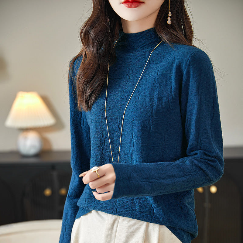 Women's Structured Fine Knit Long Sleeve with Stand-Up Collar and Boxy Silhouette Mune Fashion