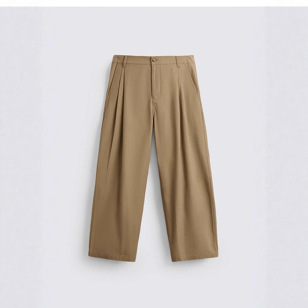 Men's wide pleated chino pants with high waistband and cropped leg Mune Fashion
