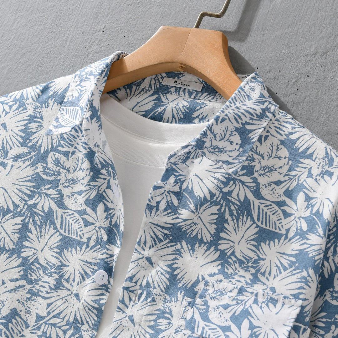 Women's Lightweight Floral Print Overshirt made of Linen-Cotton Blend with Kent Collar and Chest Pocket Mune Fashion
