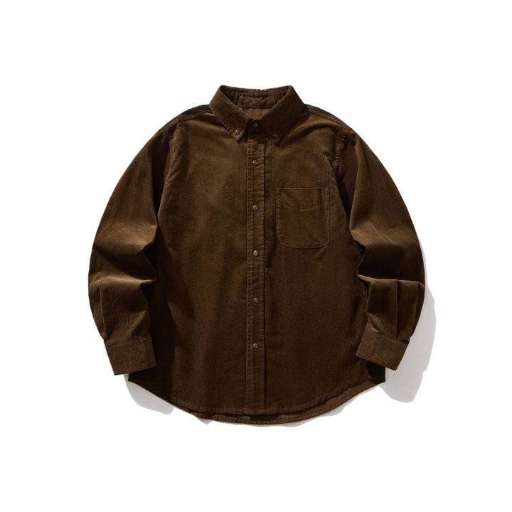 Unisex Boxy Cord Shirt in Overshirt Style with Button-Down Collar and Patch Chest Pocket Mune Fashion