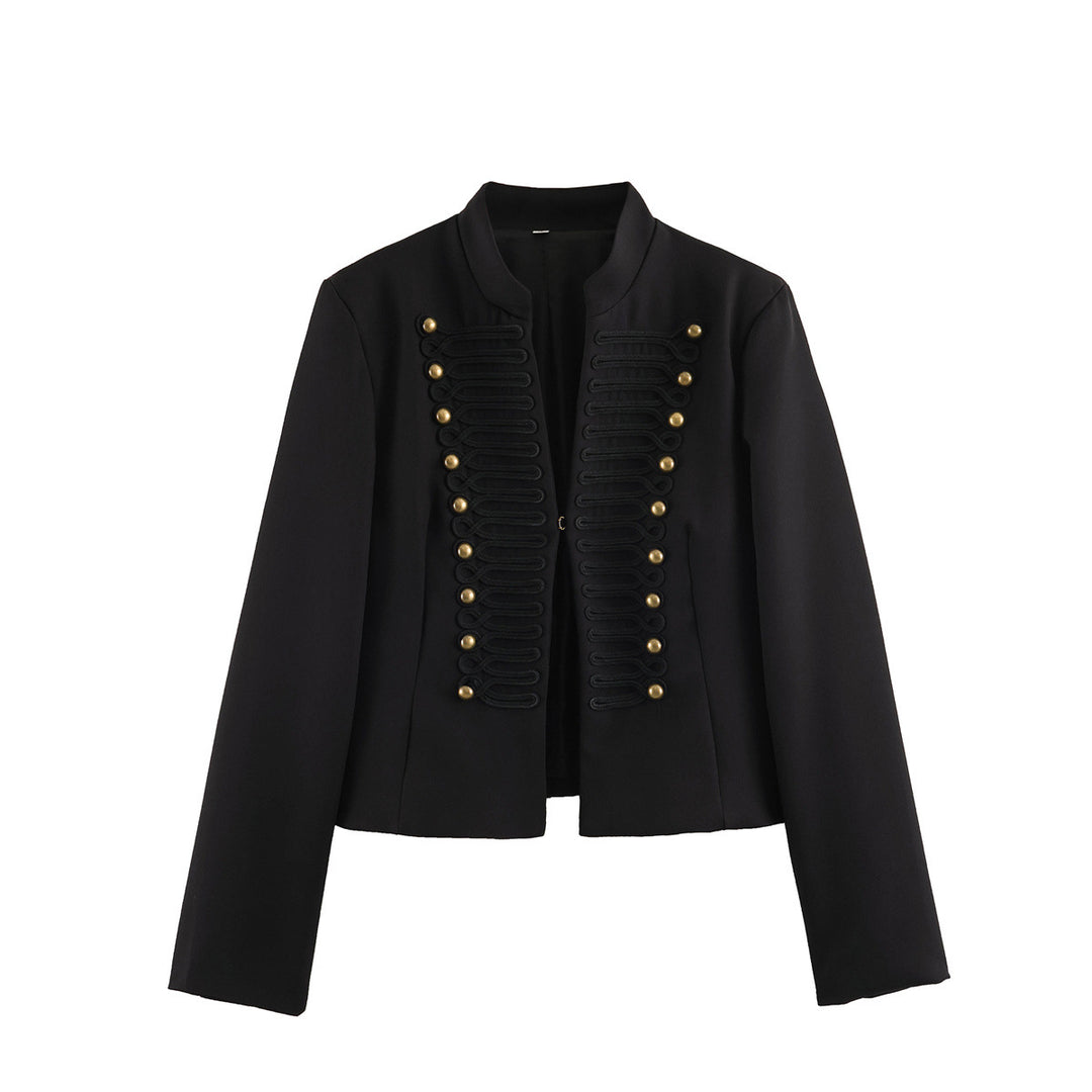 Women's Short Blazer in Marshal Look with Cord Ornament and Brass Buttons Mune Fashion