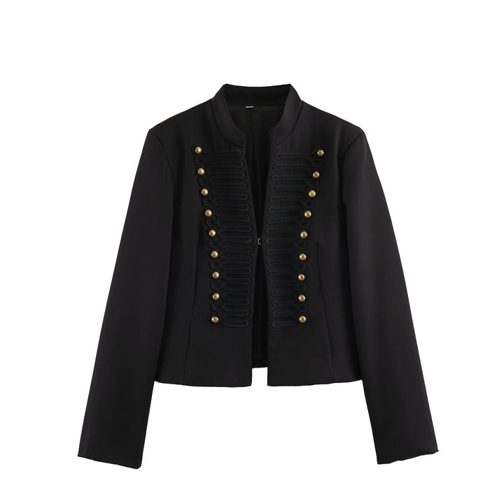 Women's Short Blazer in Marshal Look with Cord Ornament and Brass Buttons Mune Fashion