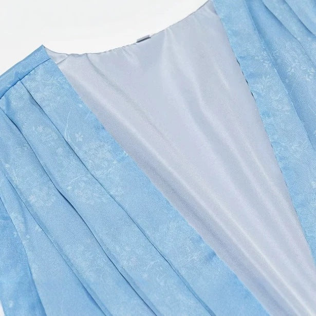 Women's Short Satin Dress with Deep V-Neck, Waist Belt and Layered Ruffles Mune Fashion
