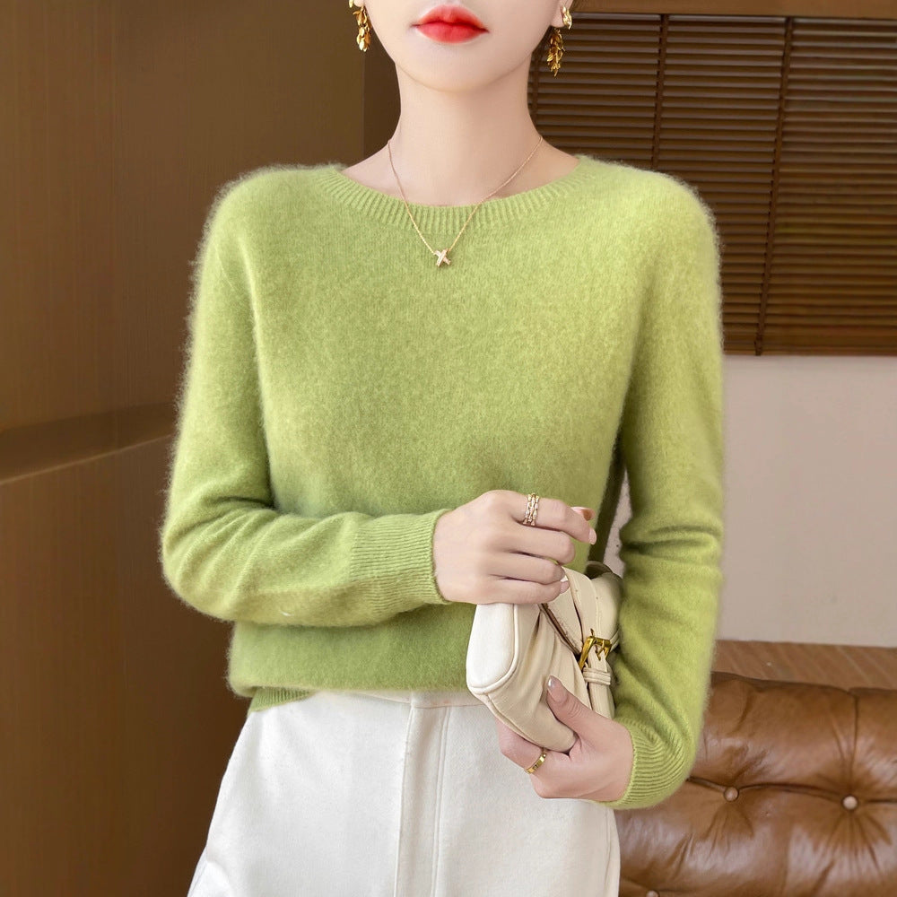 Women's Soft Mohair-Effect Round Neck Sweater with Fine Ribbed Hem and Light Oversize Fit Mune Fashion
