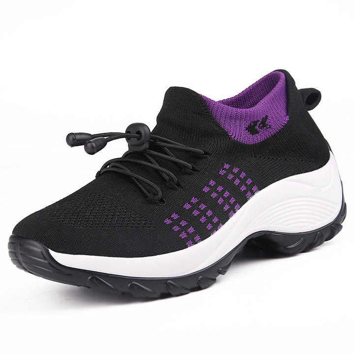 Women's knitted slip-on sneakers with quick lace, elastic shaft, and shock-absorbing platform sole Mune Fashion