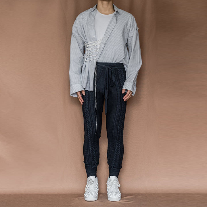 Men's Cable Knit Jogging Pants with Drawstring Mune Fashion