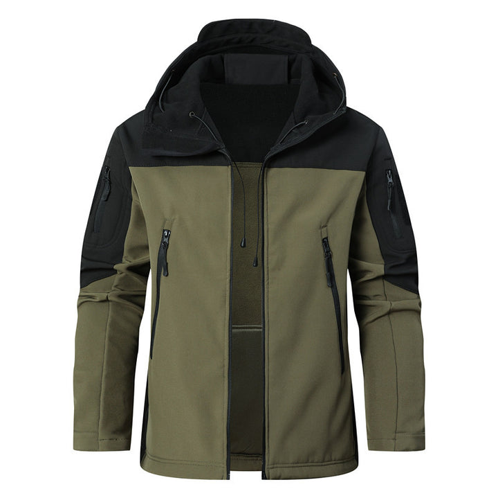 Men's Softshell Outdoor Jacket with Tactical Arm Pocket, Adjustable Hood and Water-Resistant Membrane Mune Fashion