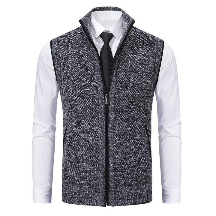 Men's elegant knit vest with stand-up collar and concealed zipper Mune Fashion