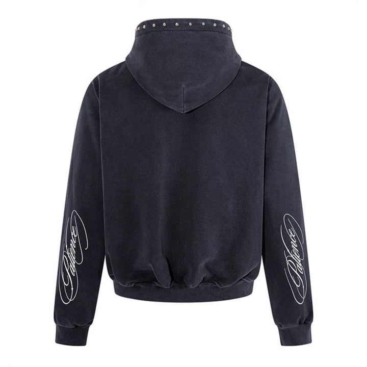 Men's Short Cut Zip Hooded Jacket made of Velour with Studded Hood Mune Fashion