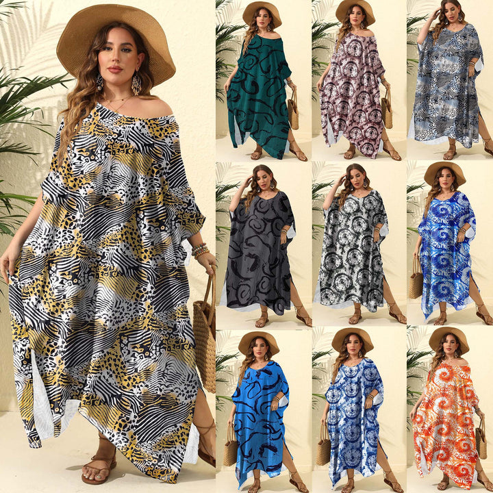 Women's casual maxi dress with asymmetrical hem and animal print Mune Fashion