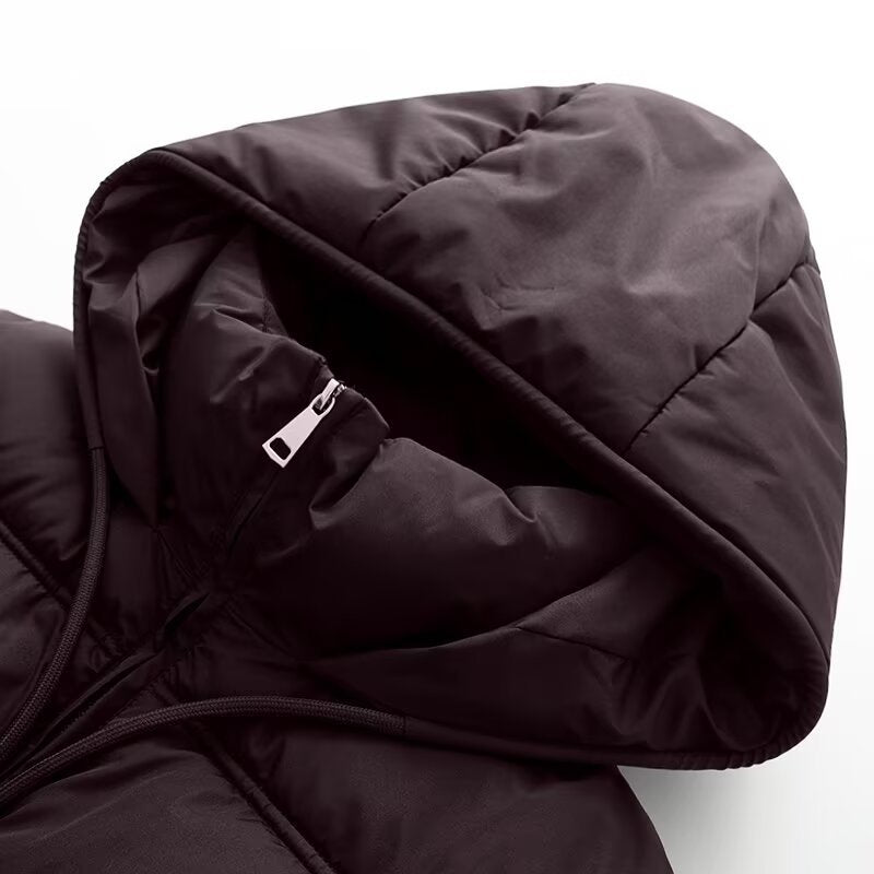Women's Cropped Padded Jacket with High Hood, Drawstring and Ribbed Cuffs Mune Fashion