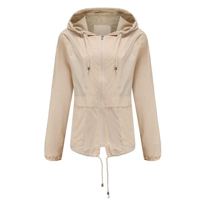 Women's lightweight wind jacket with hood mesh lining drawstring and zipper Mune Fashion