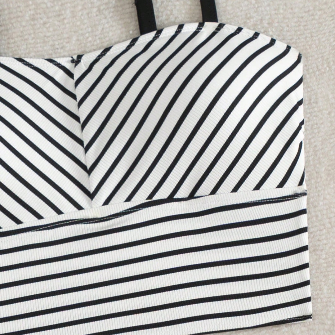 Women's High-Cut Bikini with Striped Crop Top Mune Fashion