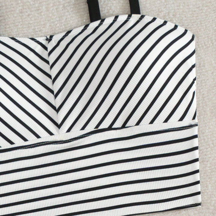 Women's High-Cut Bikini with Striped Crop Top Mune Fashion