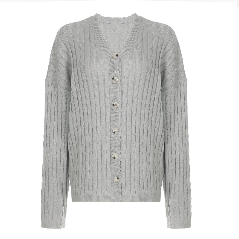 Women's cable-knit cardigan with V-neck, dropped shoulder and full button placket Mune Fashion