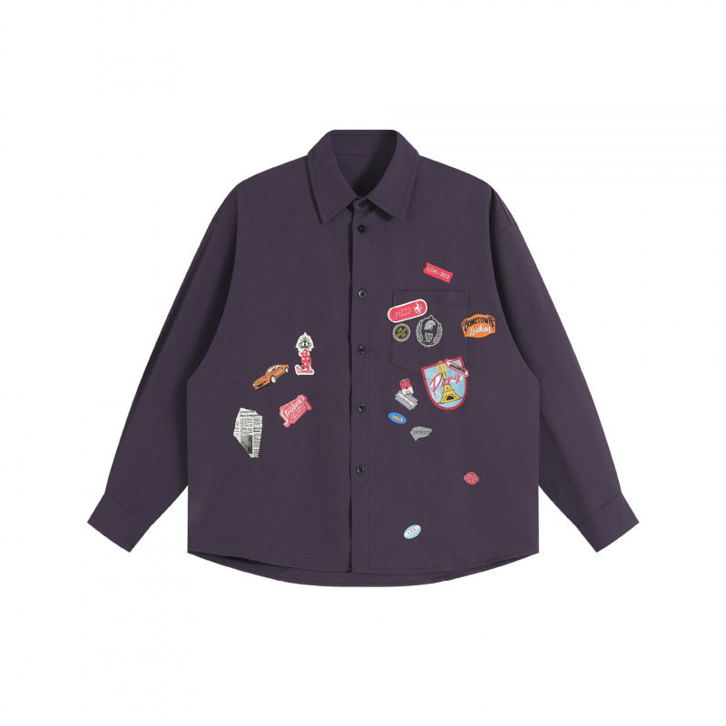 Unisex Oversize shirt with sewn-on retro patch applications and boxy silhouette Mune Fashion