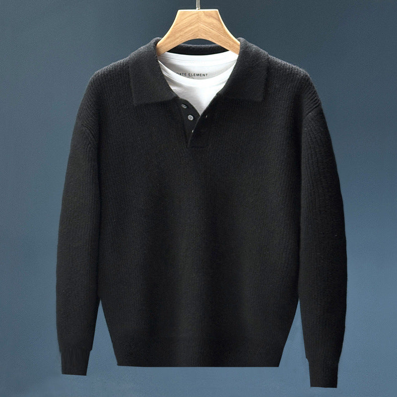 Men's fine knit polo sweater with half button placket and casual oversized fit Mune Fashion