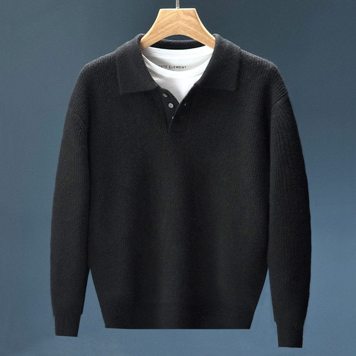 Men's fine knit polo sweater with half button placket and casual oversized fit Mune Fashion