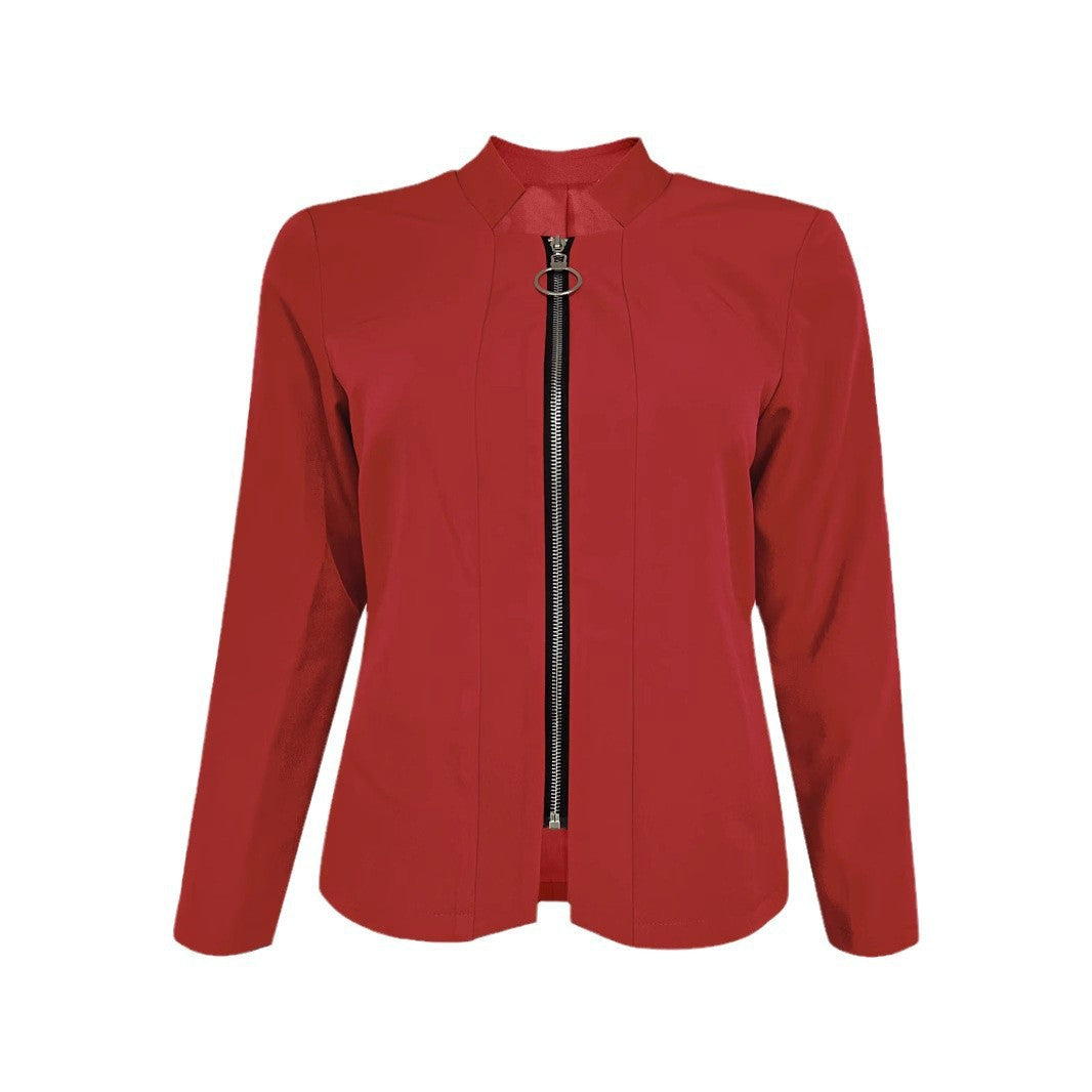 Women's Tailored Scuba Blazer with Stand-Up Collar and Full Zipper Mune Fashion
