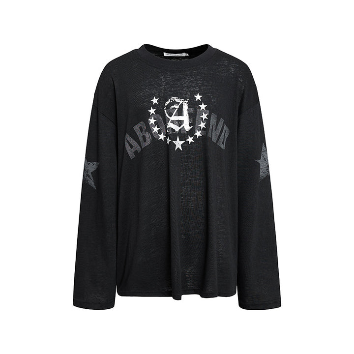 Women's oversized long sleeve made of cotton jersey with glitter star print and round neckline Mune Fashion
