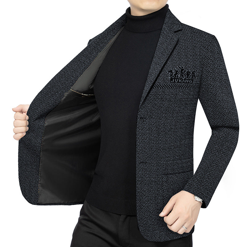 Men's Tailored Knit Blazer in Boucle Look with Patch Pockets Mune Fashion