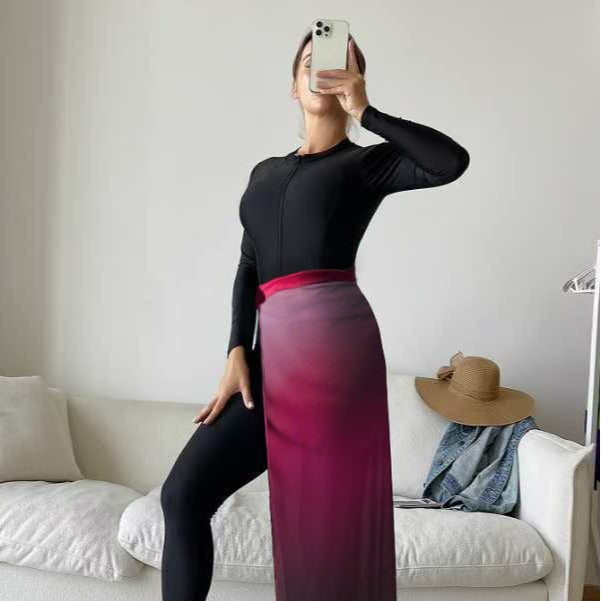 Women Sporty UV Protection Swimsuit with Wrap Skirt Mune Fashion