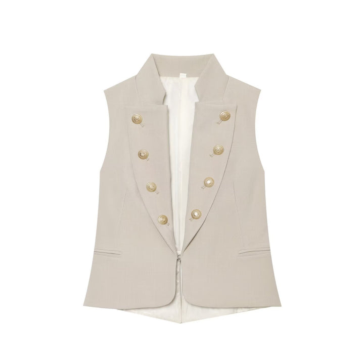 Women's Sculpting Blazer Vest with Standing Collar and Double-Breasted Decorative Buttons Mune Fashion