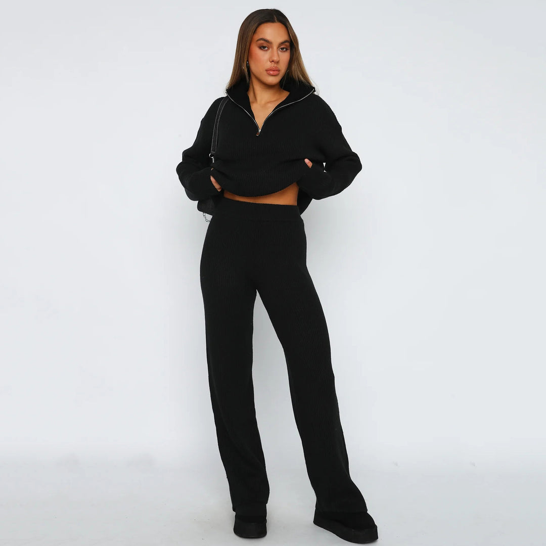 Women's fine knit sweater with high collar and concealed zipper Mune Fashion