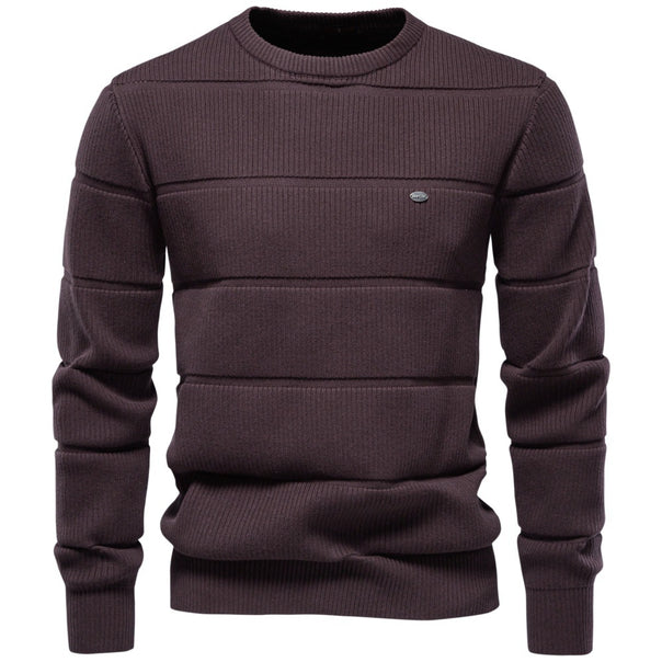 Men's Knitted Round Neck Sweater with Quilted Look and Ribbed Cuffs Mune Fashion