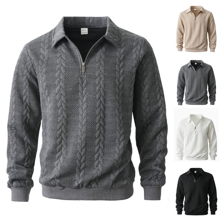 Men's half-zip pullover with kent collar, cable knit structure and ribbed hem Mune Fashion
