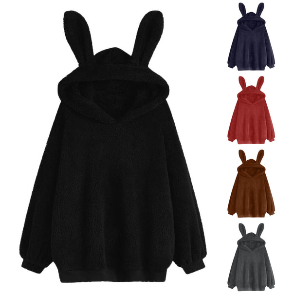 Women's fluffy oversized hoodie with long bunny ears and ribbed cuffs Mune Fashion
