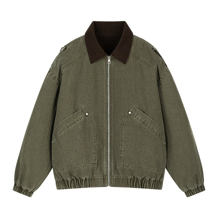 Men's Oversized Canvas Bomber Jacket with Cord Collar, Zipper & Pockets Mune Fashion