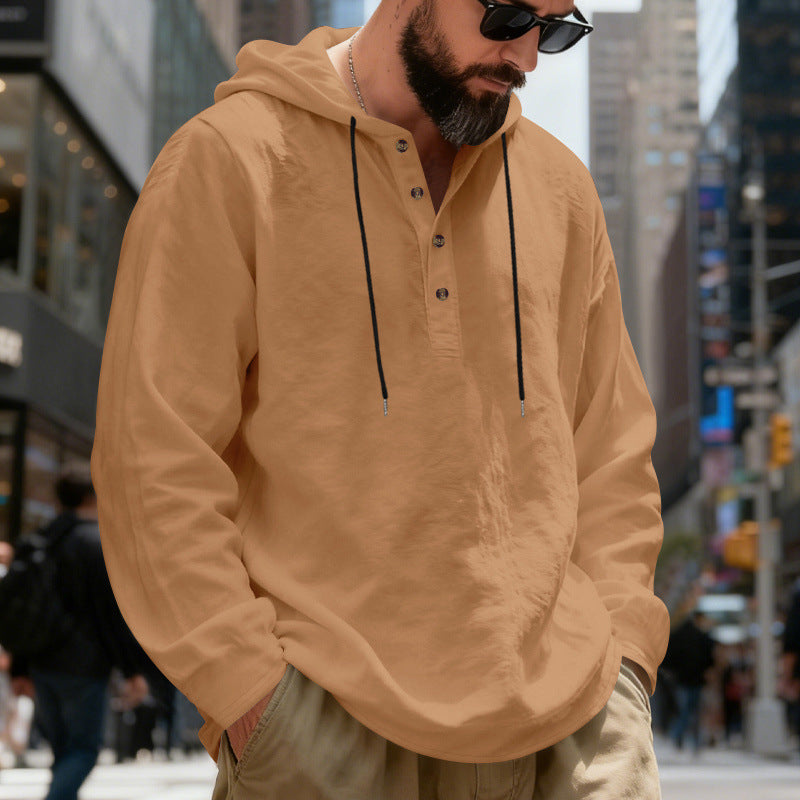 Men's lightweight hooded shirt with button placket made of linen blend and relaxed fit Mune Fashion