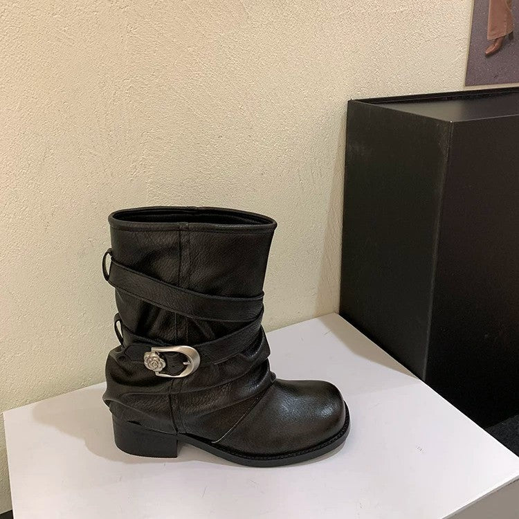 Ladies Fashion Ankle Boots with Wide Strap Mune Fashion