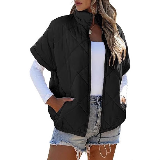 Women's short-sleeve quilted vest with stand-up collar, zipper, and side pockets Mune Fashion