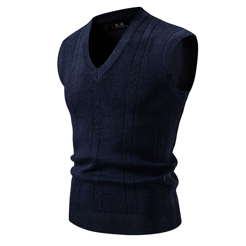 Men's sleeveless knitted vest with V-neck, fine textured knit and elastic waistband Mune Fashion