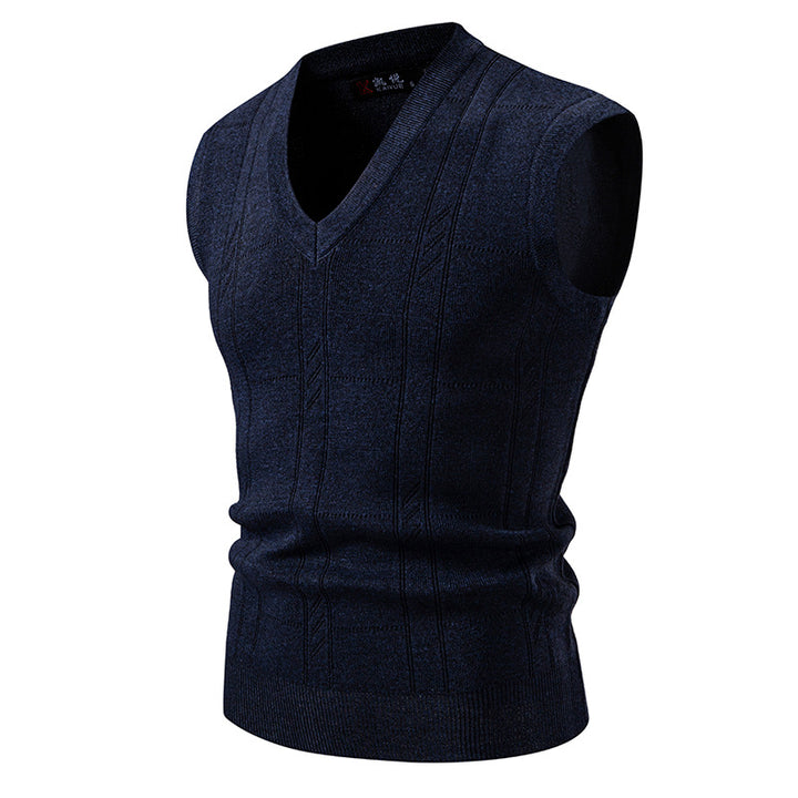 Men's sleeveless knitted vest with V-neck, fine textured knit and elastic waistband Mune Fashion