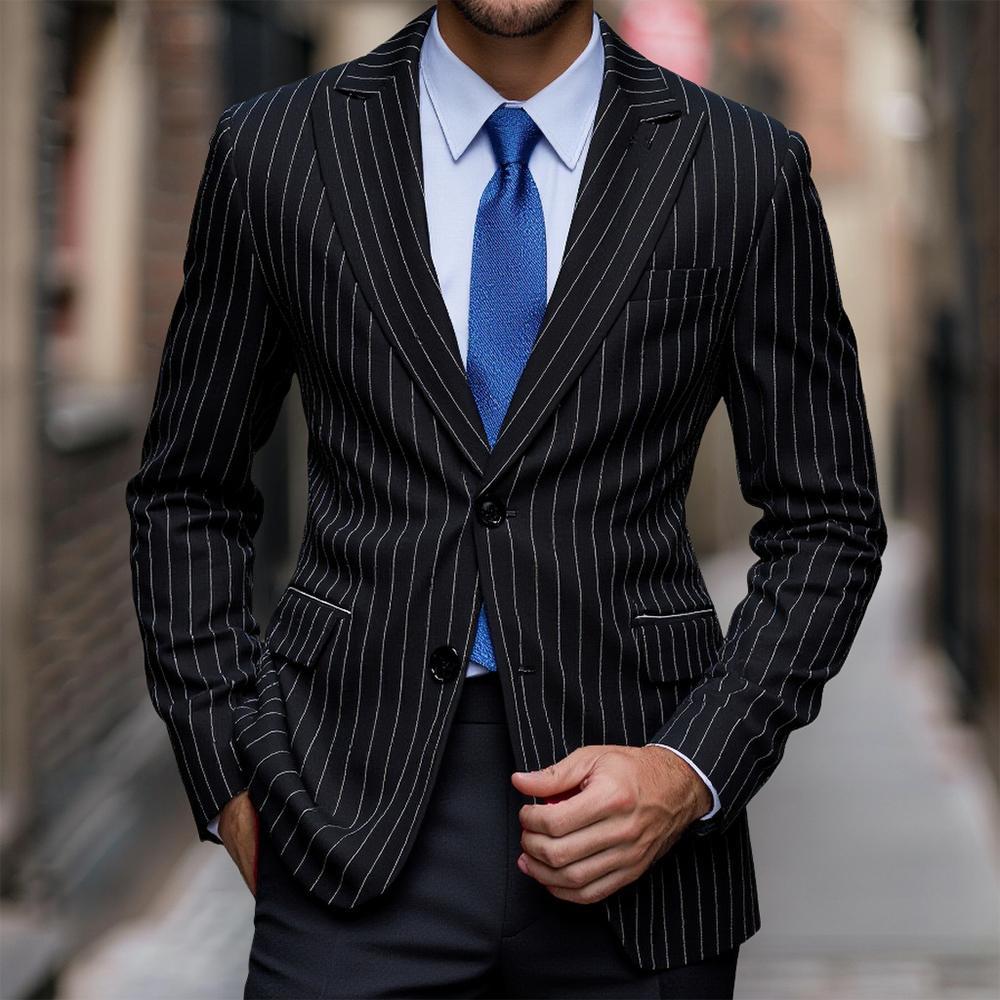 Men's tailored pinstripe blazer made of lightweight twill with a notched lapel and concealed side pockets Mune Fashion