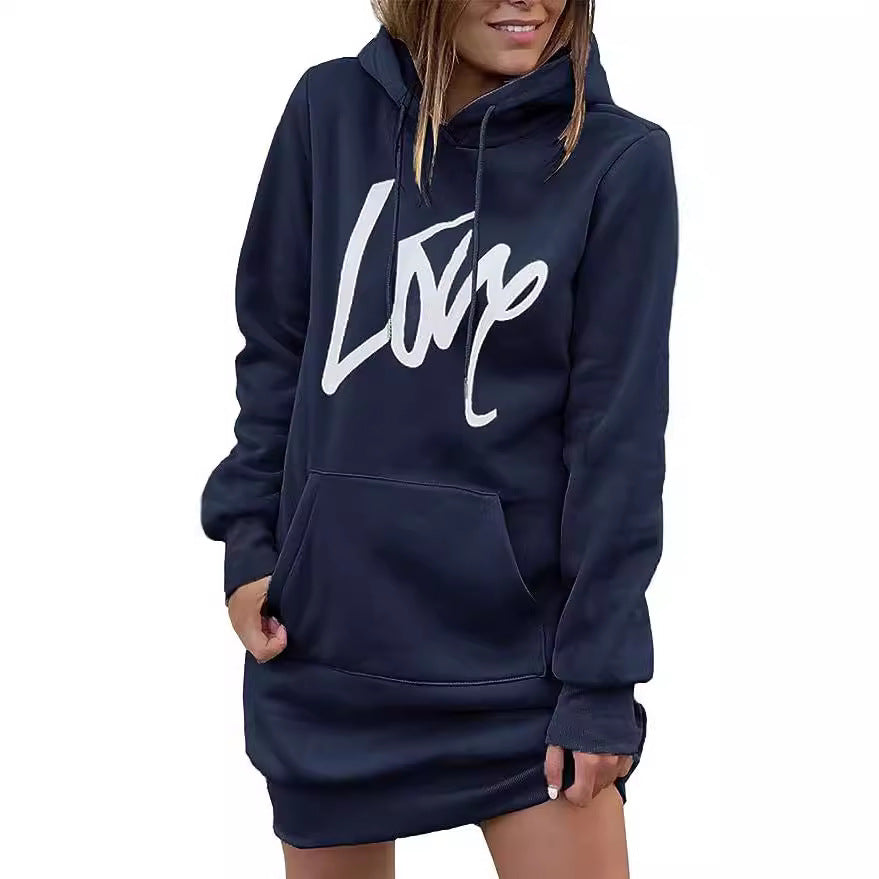 Ladies fleece hooded dress with kangaroo pocket, thumb hole sleeves and oversized sweatshirt cut Mune Fashion