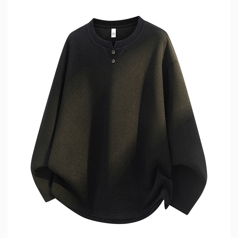 Men's Oversize Henley Sweatshirt with Waffle Texture & Button Placket Mune Fashion