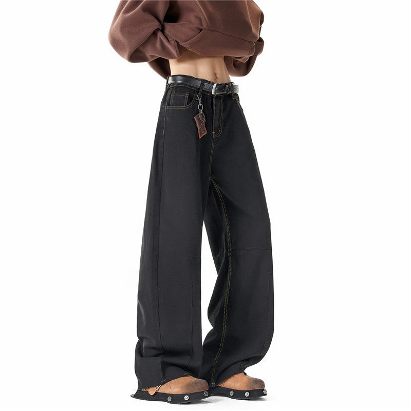 Men's wide-cut baggy jeans with high rise, knee darts, and distressed wash Mune Fashion